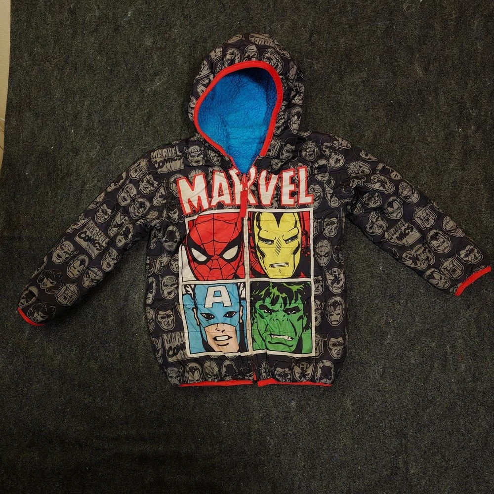 Marvel Avengers Puffer Jacket Kids 4T Black Red Spider-Man Iron Man Hulk Hooded